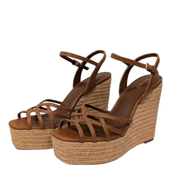 $320 Reiss Elle Espadrille Platform Wedge Sandals Women's Tan size US9.5 EU40 - Picture 1 of 10